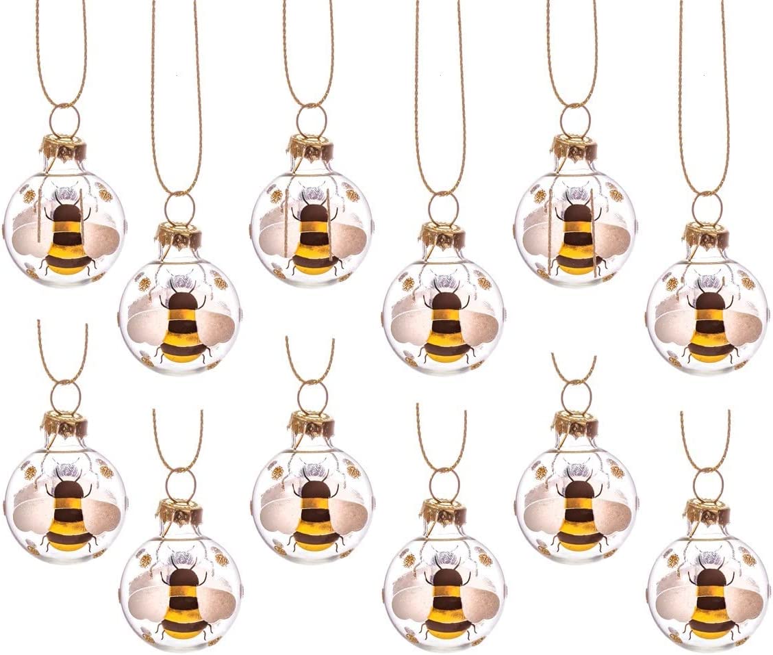 Sass & Belle Set of 12 Mini Bumblebee Bauble Christmas Tree Decorations
