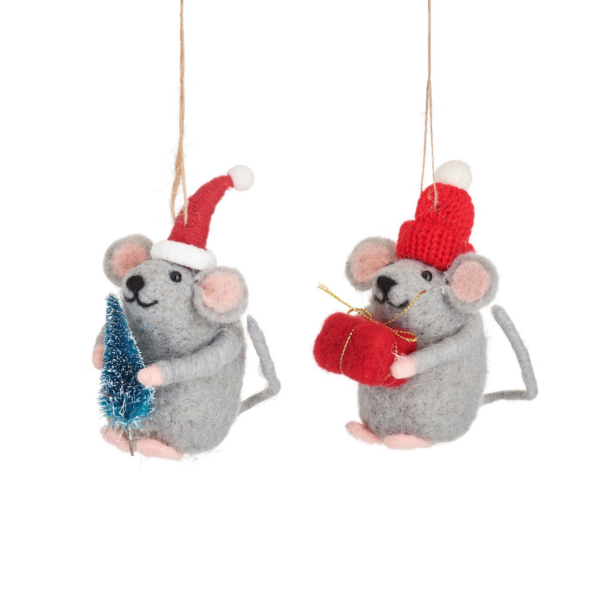 Sass & Belle Set of 2 Felt Gifting Mice Christmas Tree Decorations