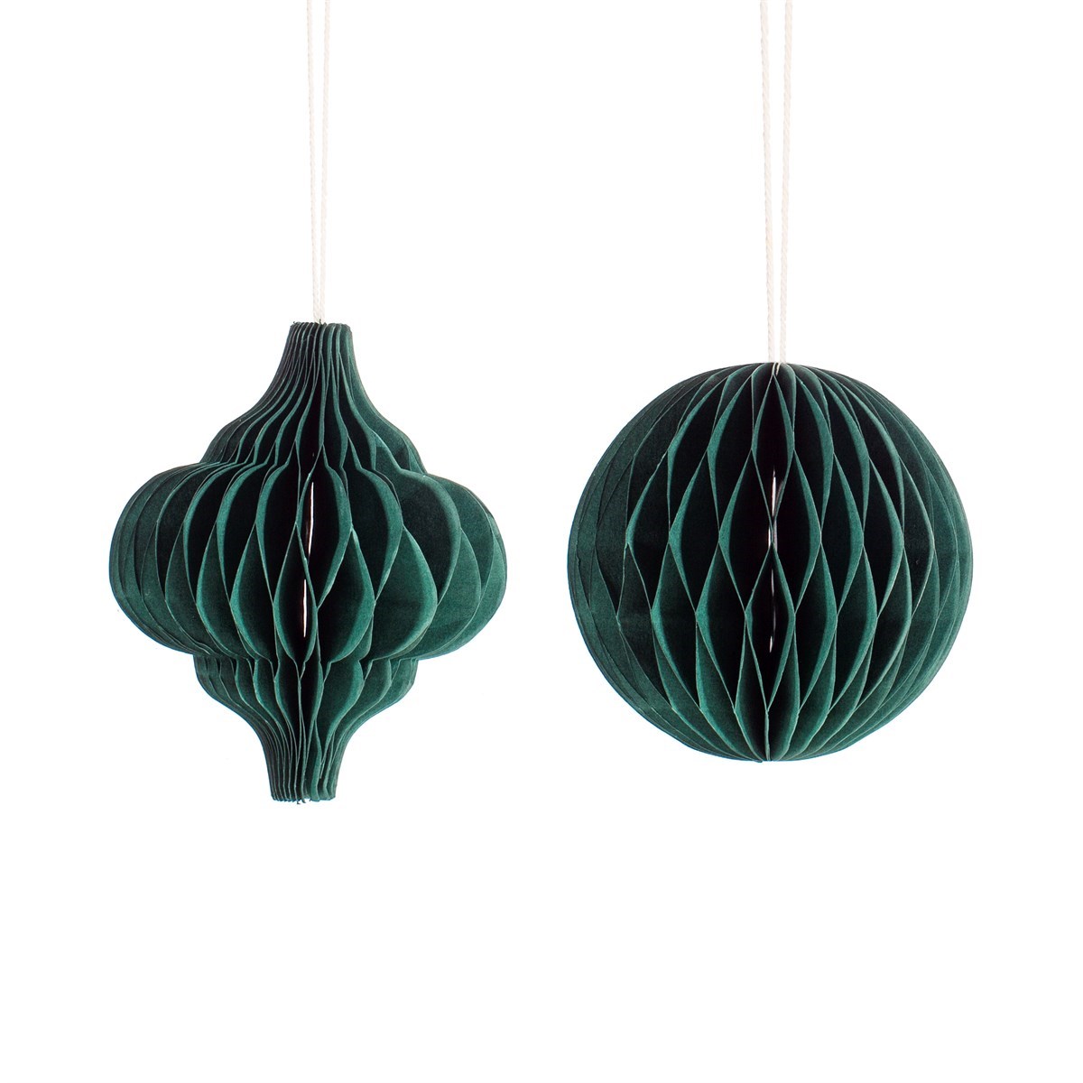 Sass & Belle Set of 2 Forest Green Honeycomb Hanging Christmas Tree Decorations
