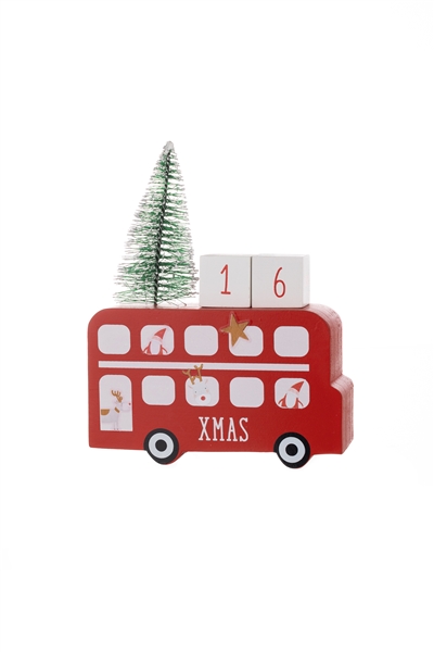 Shoeless Joe Wooden Christmas Bus with Countdown Blocks Decoration