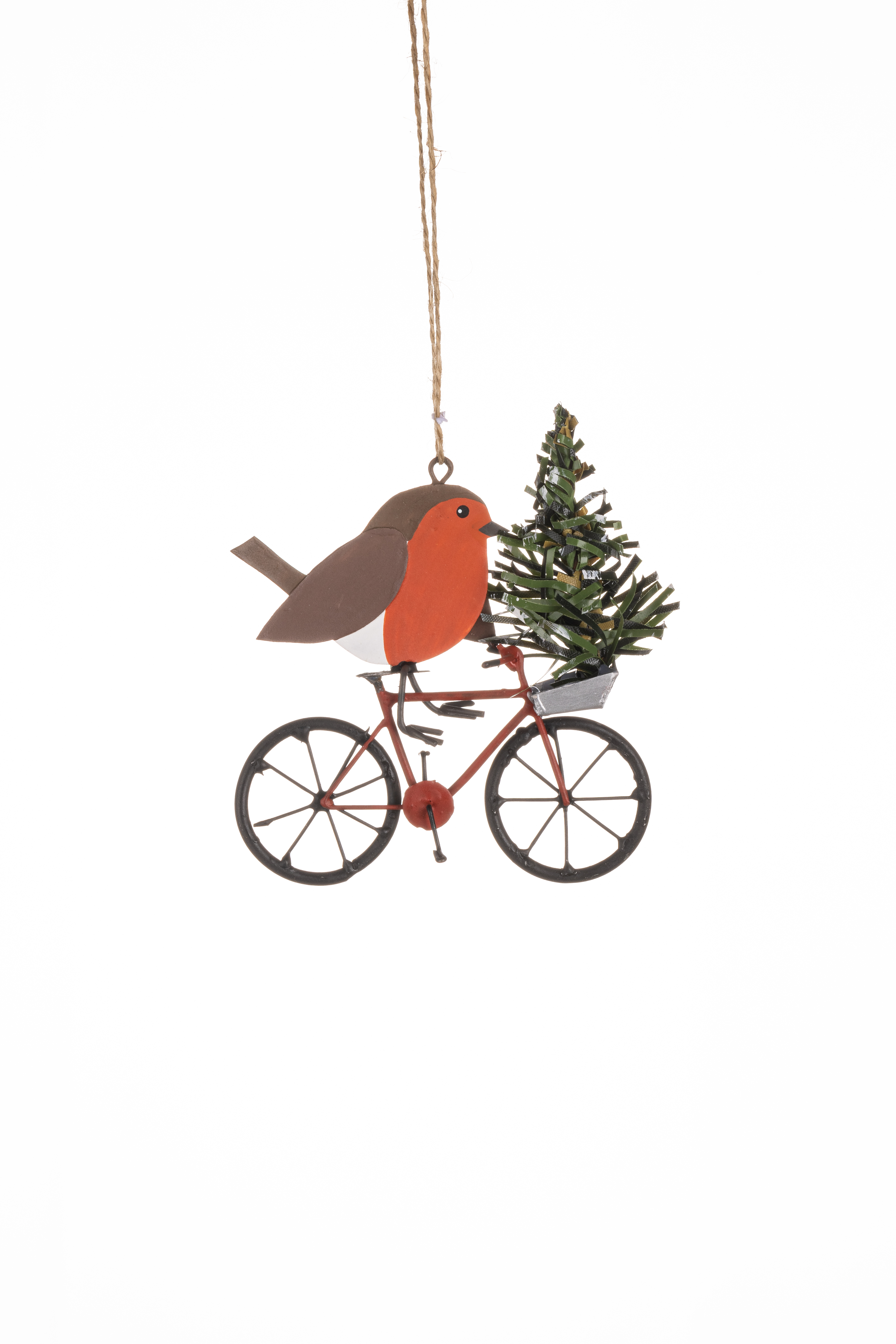 Shoeless Joe Metal Robin on Bike Novelty Christmas Tree Decoration
