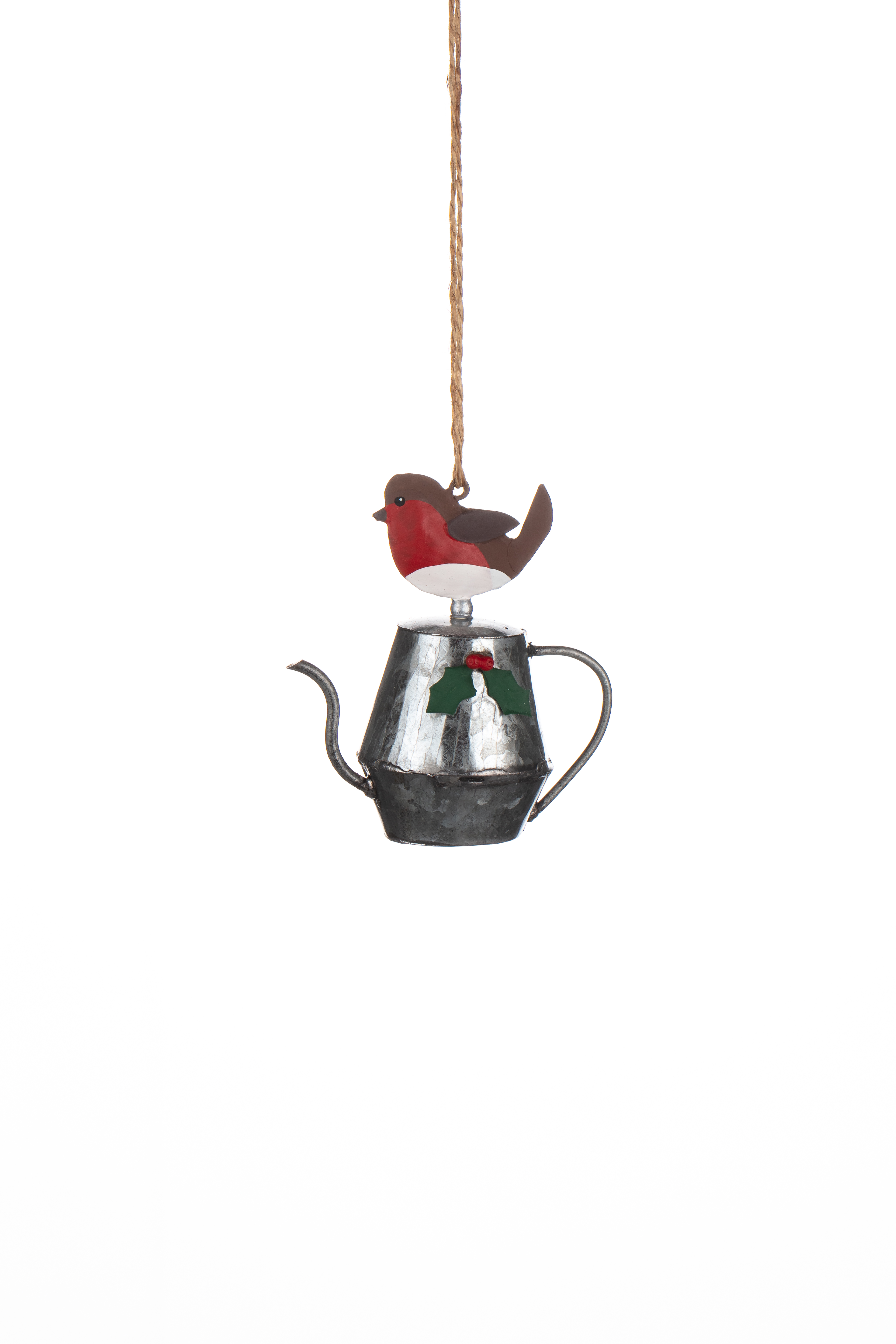 Shoeless Joe Robin on Teapot Christmas Tree Decoration