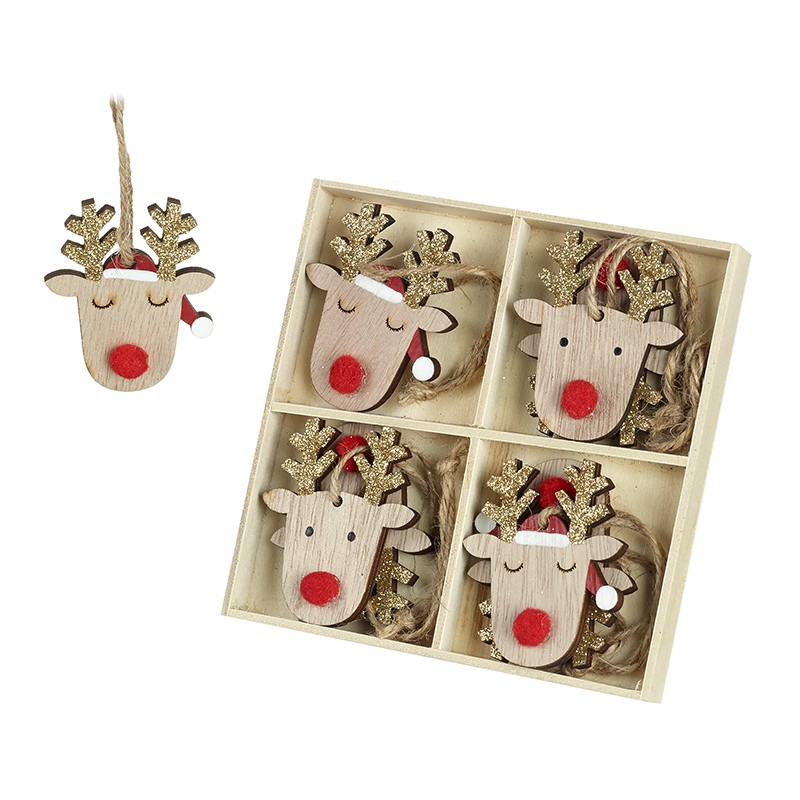 Heaven Sends Set of 8 Reindeer with Gold Antlers Hanging Decorations