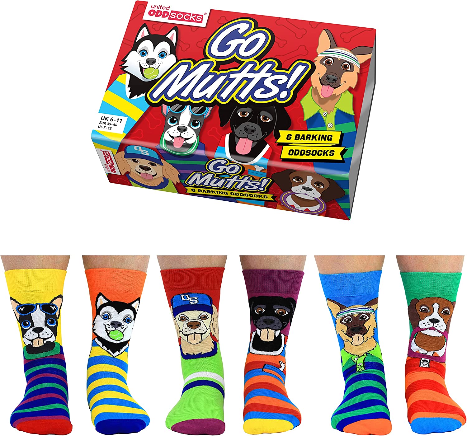 United Oddsocks Go Mutts Dog Themed Men's Socks - Size 6-11