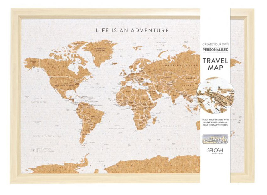 Personalised Travel Map Pinboard in White from Splosh - Small