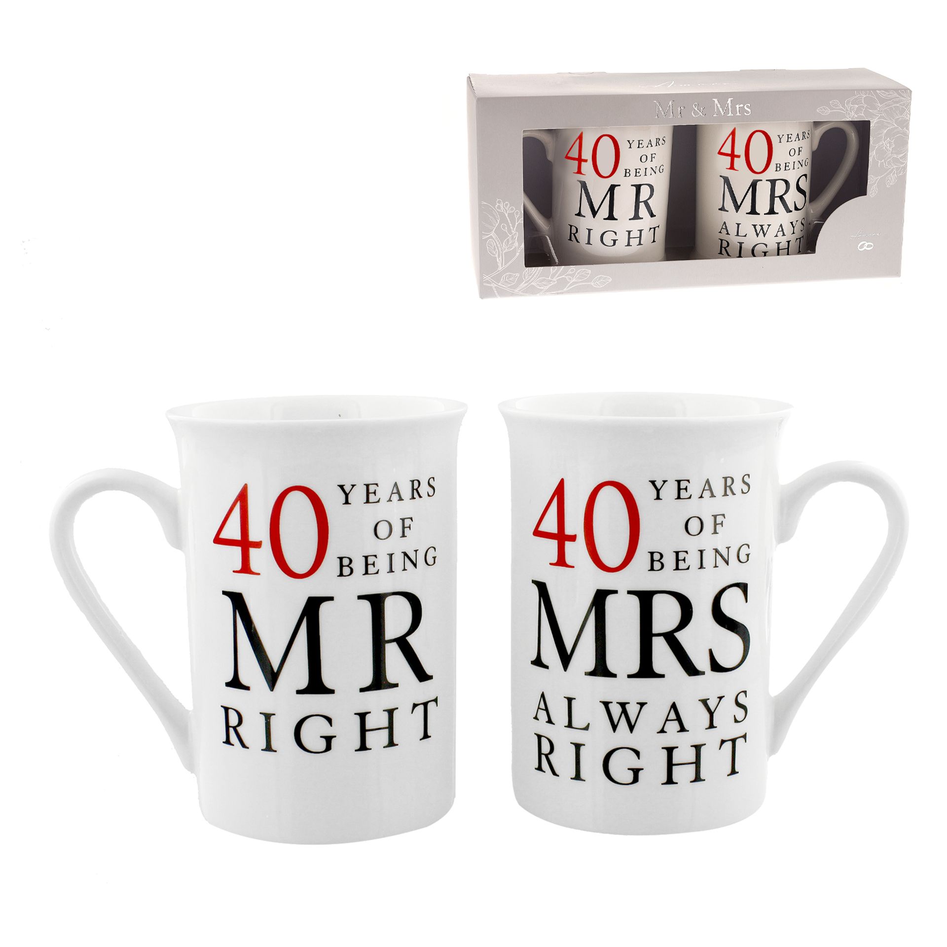 Widdop 40th Wedding Anniversary Mr and Mrs Right Mugs