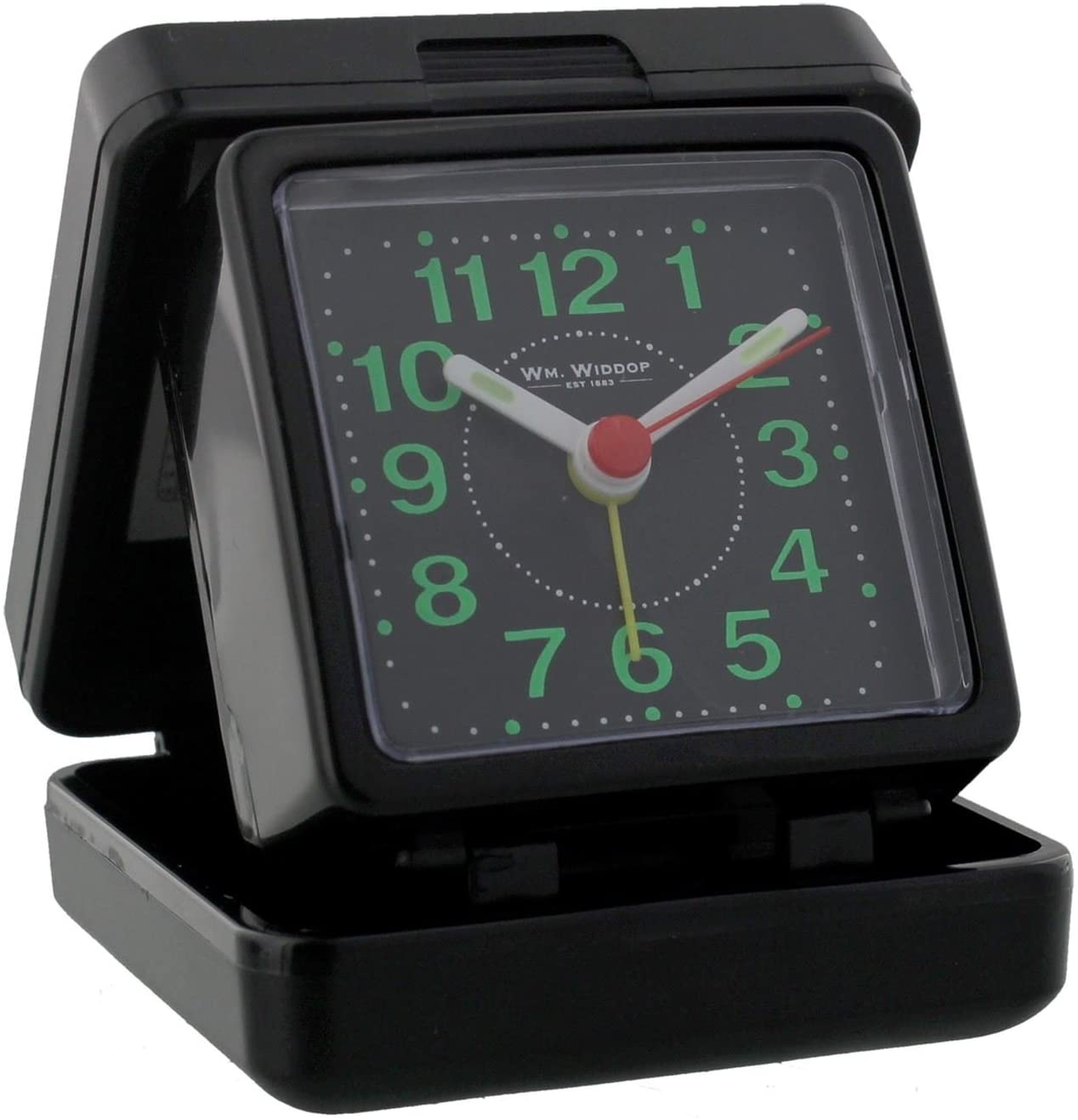 Widdop Black Quartz Travel Alarm Clock with Black Case