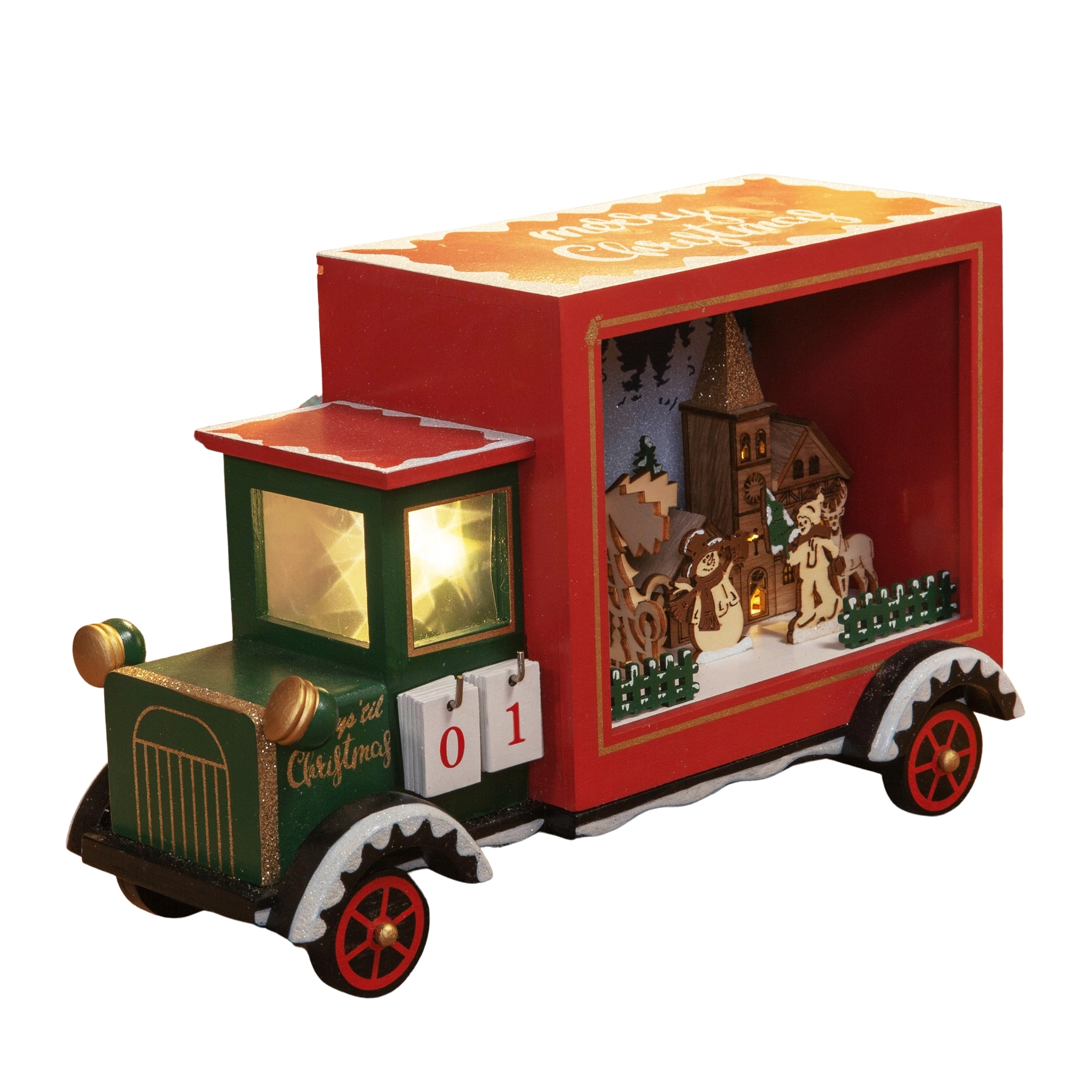 Widdop Wooden LED Light Up Christmas Count Down Truck Decoration