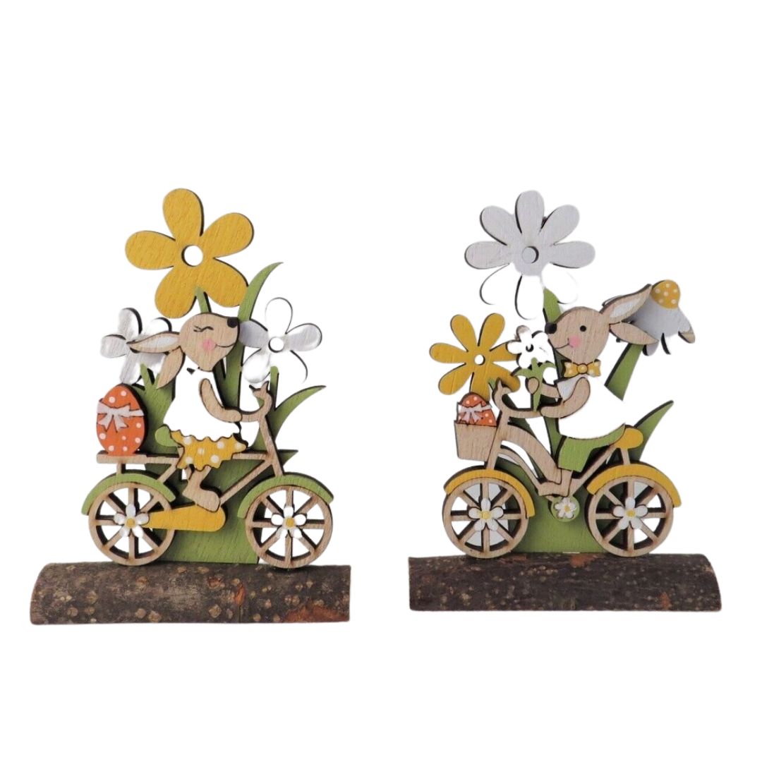 Giftware Trading Set of 2 Wooden Rabbits on Bicycles Easter Decorations