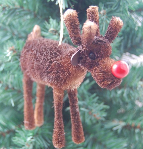Gisela Graham Christmas Decoration - Bristle Red Nose Reindeer