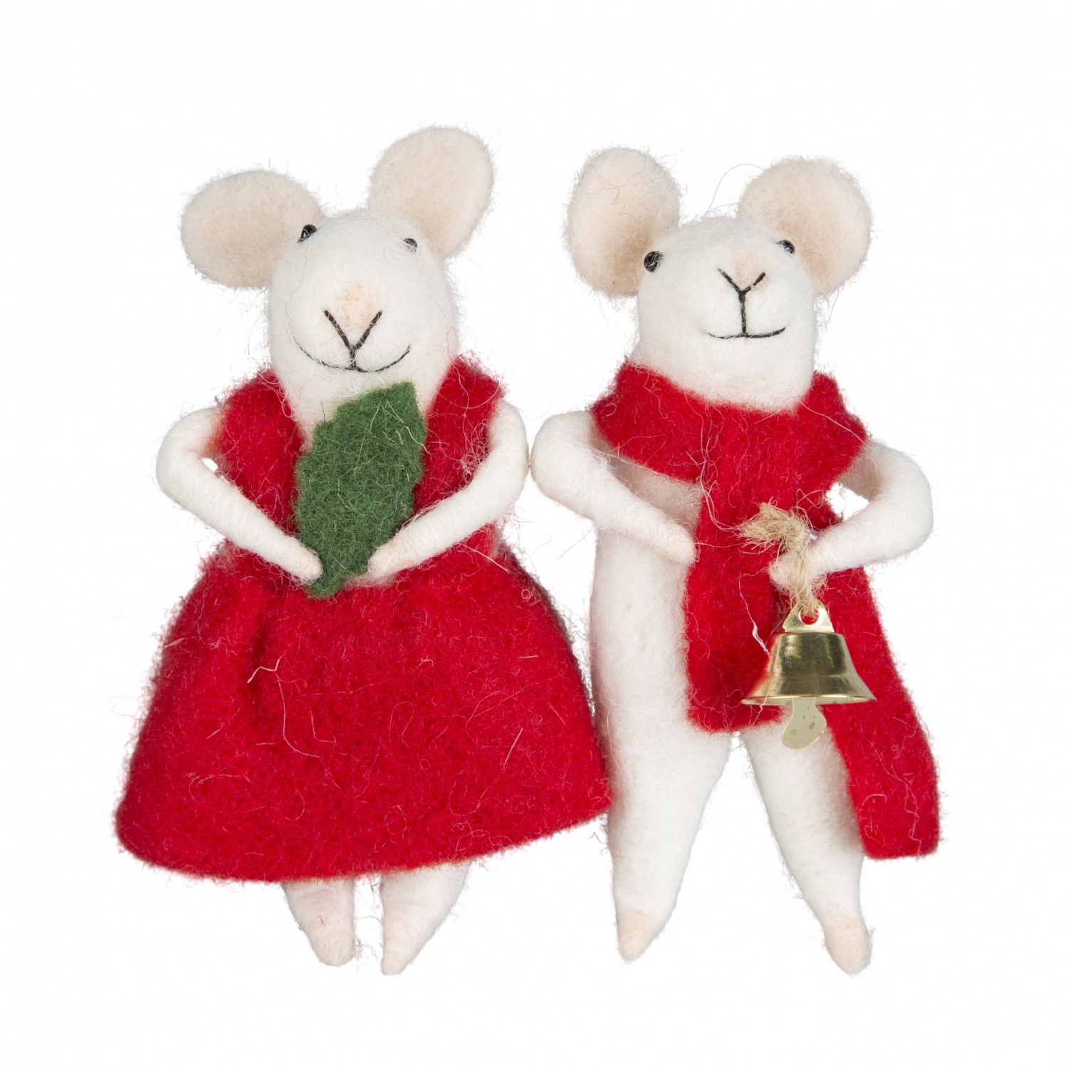 Set of 2 Felt Novelty Mice Christmas Tree Decorations